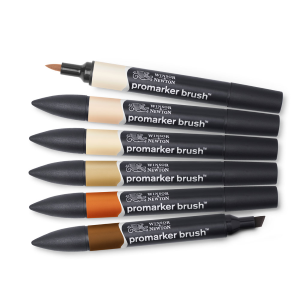 CONFEZIONE 6 PENNARELLI PUNTA PENNELLO E PUNTA SCALPELLO PROMARKER BRUSH SKIN TONES WINSOR & NEWTON