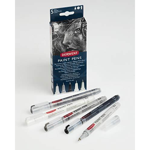 CONFEZIONE IN CARTONE CON 5 PENNE MM 0.5 INCHIOSTRO COPRENTE A BASE DI ACQUA COLORI ASSORTITI SET N° 4 PAINT PENS DERWENT