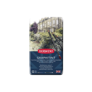 CONFEZIONE IN METALLO CON 12 MATITE IN GRAFITE COLORATE ACQUERELLABILI GRAPHITINT DERWENT