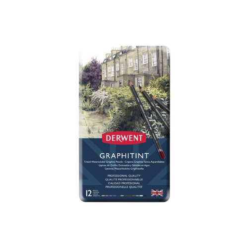 CONFEZIONE IN METALLO CON 12 MATITE IN GRAFITE COLORATE ACQUERELLABILI GRAPHITINT DERWENT