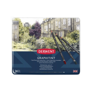 CONFEZIONE IN METALLO CON 24 MATITE IN GRAFITE COLORATE ACQUERELLABILI GRAPHITINT DERWENT