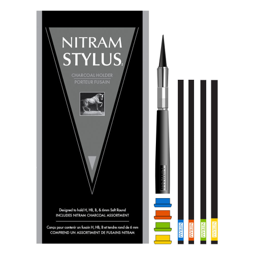 CONFEZIONE COMPLETA CON MANICO PORTA FUSAGGINE, 4 BASTONCINI DI FUSAGGINE VARIE DUREZZE E ACCESSORI NITRAM STYLUS