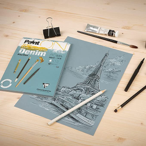 BLOCCO CARTA PER TECNICHE MISTE COLORE BLU GRIGIO A4 CM 21 X 29,7 GR MQ 250 PAINT ON DENIM CLAIREFONTAINE 