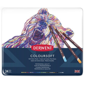 CONFEZIONE IN METALLO 24 MATITE COLORATE PERMANENTI COLOURSOFT DERWENT