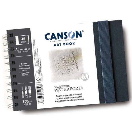 BLOCCO SPIRALATO CON COPERTINA RIGIDA IN TESSUTO CARTA PER ACQUERELLO SAUNDERS WATERFORD 100% COTONE GRANA FINA GR MQ 300 ART BOOK CANSON