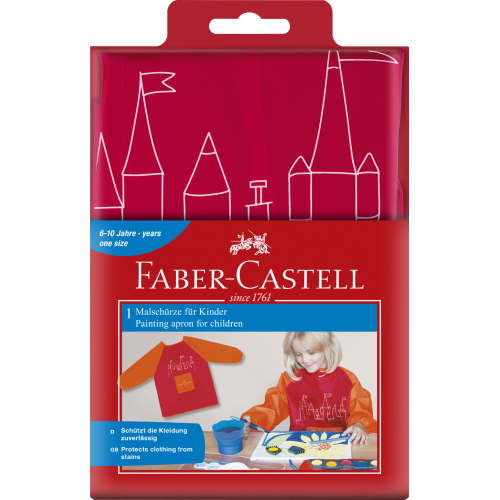 GREMBIULINO IN PLASTICA ROSSO CON MANICHE ARANCIO PER BAMBINI DA 6 A 10 ANNI FABER CASTELL