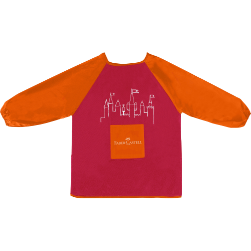 GREMBIULINO IN PLASTICA ROSSO CON MANICHE ARANCIO PER BAMBINI DA 6 A 10 ANNI FABER CASTELL