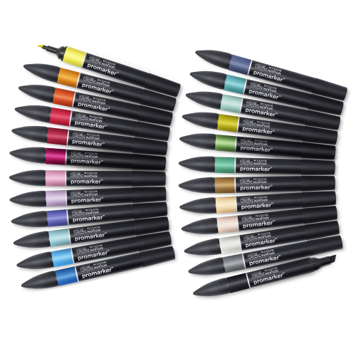 CONFEZIONE IN TESSUTO 24 PENNARELLI A DOPPIA PUNTA PROMARKER ARTS AND ILLUSTRATION WINSOR & NEWTON