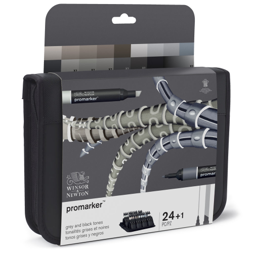CONFEZIONE IN TESSUTO 24 PENNARELLI A DOPPIA PUNTA PROMARKER GREY AND BLACK WINSOR & NEWTON