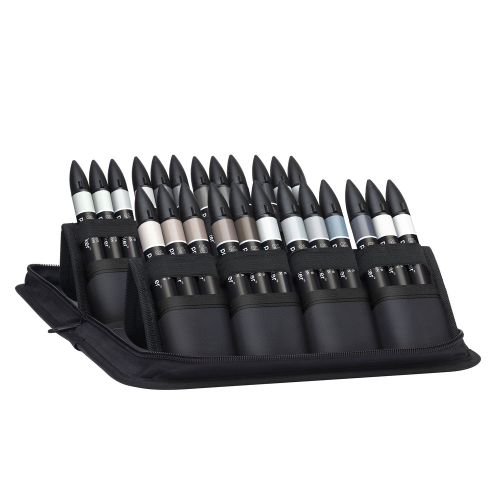 CONFEZIONE IN TESSUTO 24 PENNARELLI A DOPPIA PUNTA PROMARKER GREY AND BLACK WINSOR & NEWTON