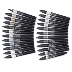 CONFEZIONE IN TESSUTO 24 PENNARELLI A DOPPIA PUNTA PROMARKER GREY AND BLACK WINSOR & NEWTON