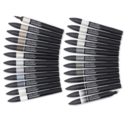 CONFEZIONE IN TESSUTO 24 PENNARELLI A DOPPIA PUNTA PROMARKER GREY AND BLACK WINSOR & NEWTON
