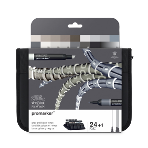 CONFEZIONE IN TESSUTO 24 PENNARELLI A DOPPIA PUNTA PROMARKER GREY AND BLACK WINSOR & NEWTON