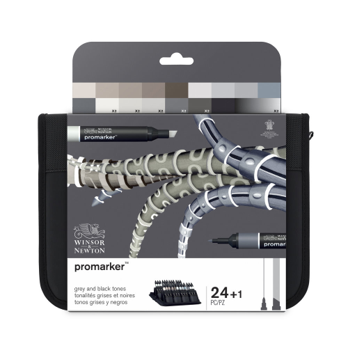 CONFEZIONE IN TESSUTO 24 PENNARELLI A DOPPIA PUNTA PROMARKER GREY AND BLACK WINSOR & NEWTON