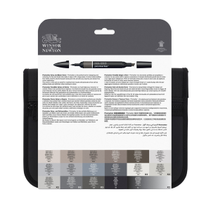 CONFEZIONE IN TESSUTO 24 PENNARELLI A DOPPIA PUNTA PROMARKER GREY AND BLACK WINSOR & NEWTON