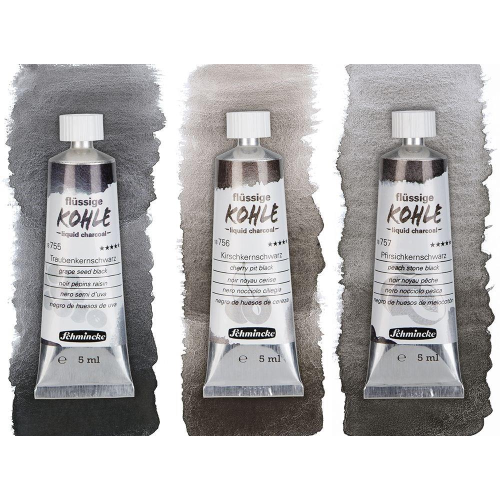 CONFEZIONE CON 3 CARBONCINI LIQUIDI ASSORTITI DA 5 ML COLOR NERO SEMI D'UVA, NOCCIOLO DI CILIEGIA E NOCCIOLO DI PESCA SCHMINCKE