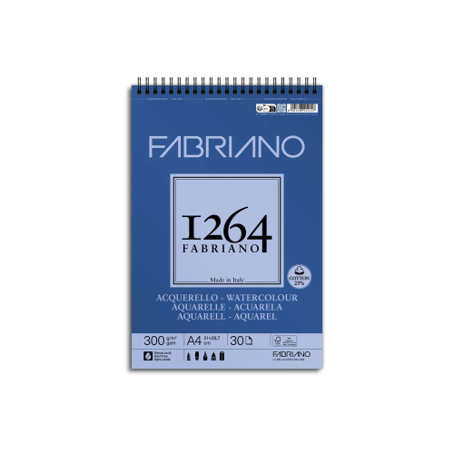 BLOCCO CARTA PER ACQUERELLO GRANA FINA A SPIRALE GR MQ 300 FABRIANO 1264