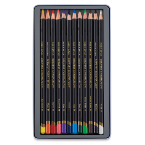 CONFEZIONE IN METALLO CON 12 MATITE COLORATE EXTRAMORBIDE PERMANENTI CHROMAFLOW DERWENT