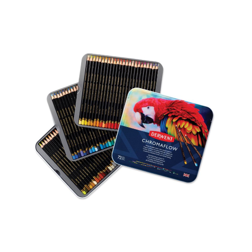 CONFEZIONE IN METALLO CON 72 MATITE COLORATE EXTRAMORBIDE PERMANENTI CHROMAFLOW DERWENT
