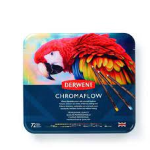 CONFEZIONE IN METALLO CON 72 MATITE COLORATE EXTRAMORBIDE PERMANENTI CHROMAFLOW DERWENT