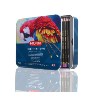 CONFEZIONE IN METALLO CON 72 MATITE COLORATE EXTRAMORBIDE PERMANENTI CHROMAFLOW DERWENT