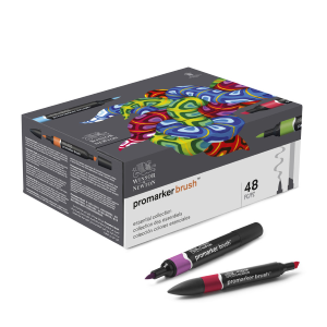 CONFEZIONE IN CARTONE RIGIDO CON 48 PENNARELLI PUNTA PENNELLO E PUNTA SCALPELLO PROMARKER BRUSH ESSENTIAL SET WINSOR & NEWTON
