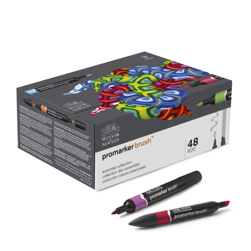CONFEZIONE IN CARTONE RIGIDO CON 48 PENNARELLI PUNTA PENNELLO E PUNTA SCALPELLO PROMARKER BRUSH ESSENTIAL SET WINSOR & NEWTON