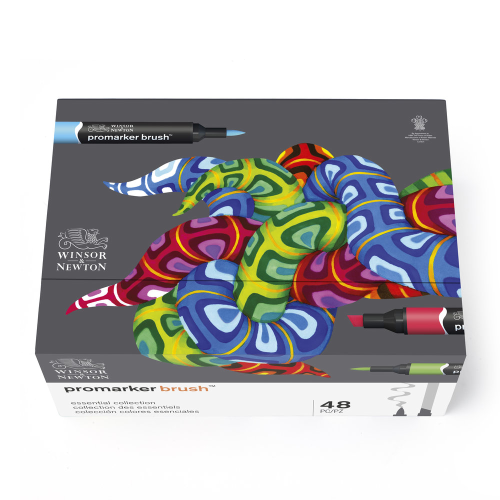 CONFEZIONE IN CARTONE RIGIDO CON 48 PENNARELLI PUNTA PENNELLO E PUNTA SCALPELLO PROMARKER BRUSH ESSENTIAL SET WINSOR & NEWTON