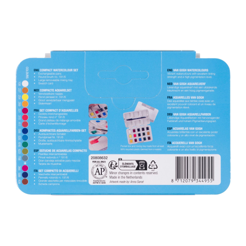 CONFEZIONE IN PLASTICA CON 15 COLORI AD ACQUERELLO MEZZO GODET E PENNELLO SINTETICO TASCABILE VAN GOGH ROYAL TALENS