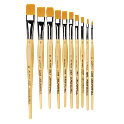 PENNELLO PIATTO SINTETICO DORATO MANICO CORTO ANTI ROLLING SERIE 304 JUNIOR SYNTHETICS DA VINCI