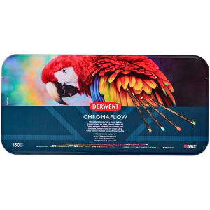 CONFEZIONE IN METALLO CON 150 MATITE COLORATE EXTRAMORBIDE PERMANENTI CHROMAFLOW DERWENT