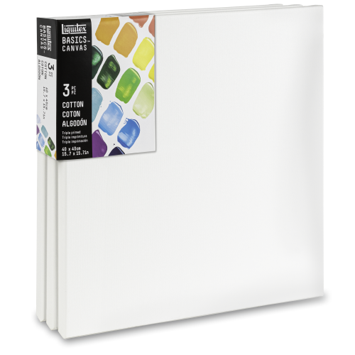 CONFEZIONE CON 3 TELAI TELATI CON BORDO CM 1,8 TELA IN COTONE GRANA MEDIA GR MQ 280 LINEA BASICS LIQUITEX