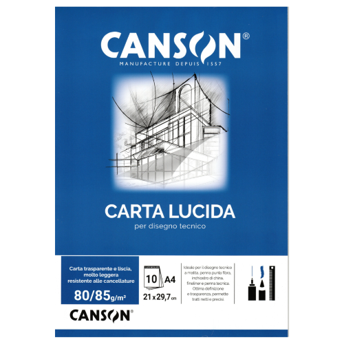 BLOCCO CARTA LUCIDA SATINATA A4 CM 21 X 29,7 GR MQ 80/85 CANSON