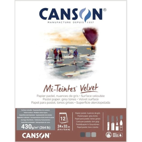 ALBUM CARTA PER PASTELLO E DISEGNO CANSON MI-TEINTES VELVET CM 24 X 32 GR MQ 430 TONI GRIGI
