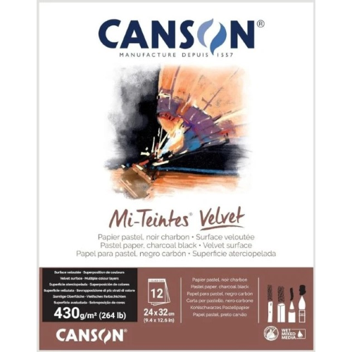 ALBUM CARTA PER PASTELLO E DISEGNO CANSON MI-TEINTES VELVET CM 24 X 32 GR MQ 430 COLORE NERO CARBONE