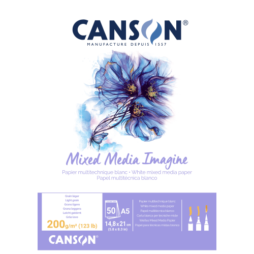 BLOCCO CARTA PER TECNICHE MISTE A5 CM 14,8 X 21 GR MQ 200 MIX MEDIA IMAGINE CANSON