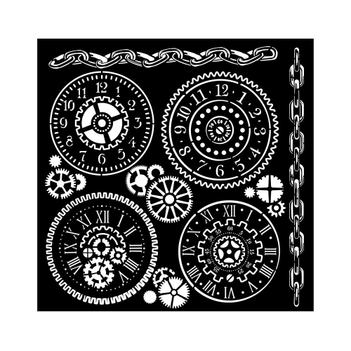MASCHERINA STENCIL SPESSORE MM 0.25 CM 18 X 18 INGRANAGGI FANTASIA STAMPERIA