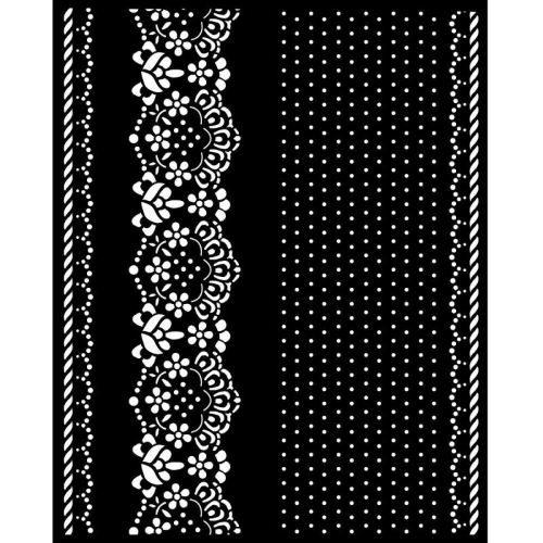 MASCHERINA STENCIL SPESSORE MM 0.25 CM 20 X 25 BORDURE DI GIRASOLI E PIZZO STAMPERIA