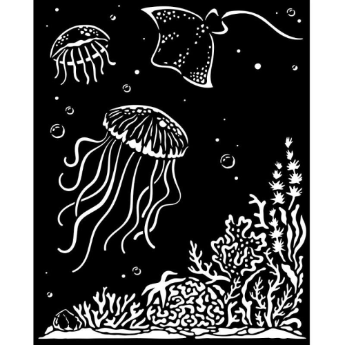 MASCHERINA STENCIL SPESSORE MM 0.25 CM 20 X 25 FONDALE MARINO E MEDUSE STAMPERIA