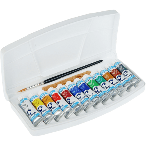 CONFEZIONE IN PLASTICA CON 12 COLORI AD ACQUERELLO IN TUBO DA 10 ML, PENNELLO SINTETICO E SPUGNA VAN GOGH ROYAL TALENS