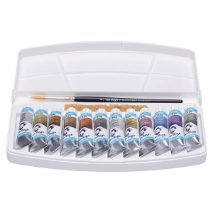 CONFEZIONE IN PLASTICA CON 12 COLORI AD ACQUERELLO METALLIZZATI ED INTERFERENZA IN TUBO DA 10 ML, PENNELLO E SPUGNA VAN GOGH ROYAL TALENS