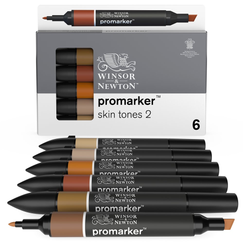 CONFEZIONE 6 PENNARELLI DOPPIA PUNTA PROMARKER SELEZIONE SKIN TONES SET 2 WINSOR & NEWTON