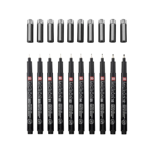 ASTUCCIO IN TESSUTO CON 10 PENNE NERE DIVERSI SPESSORI PIGMA MICRON BLACK EDITION SAKURA