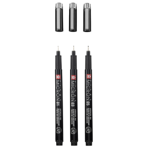 ASTUCCIO IN TESSUTO CON 3 PENNE NERE DIVERSI SPESSORI PIGMA MICRON BLACK EDITION SAKURA