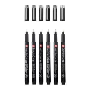 ASTUCCIO IN TESSUTO CON 6 PENNE NERE DIVERSI SPESSORI PIGMA MICRON BLACK EDITION SAKURA