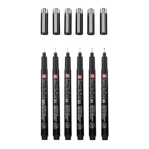 ASTUCCIO IN TESSUTO CON 6 PENNE NERE DIVERSI SPESSORI PIGMA MICRON BLACK EDITION SAKURA