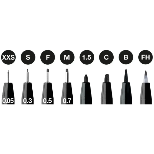 CONFEZIONE 8 PENNE A INCHIOSTRO DI CHINA NERO MISURE ASSORTITE PITT ARTIST PENS FABER CASTELL