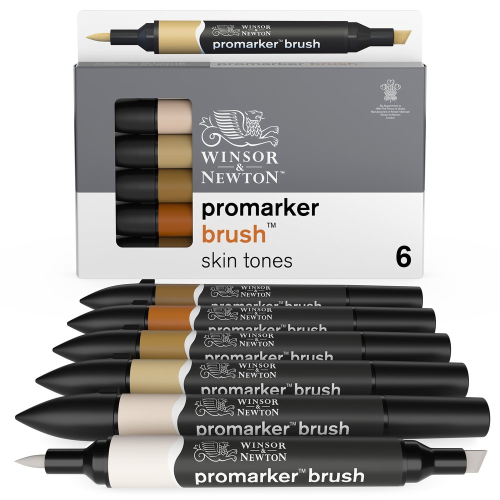 CONFEZIONE 6 PENNARELLI PUNTA PENNELLO E PUNTA SCALPELLO PROMARKER BRUSH SKIN TONES WINSOR & NEWTON