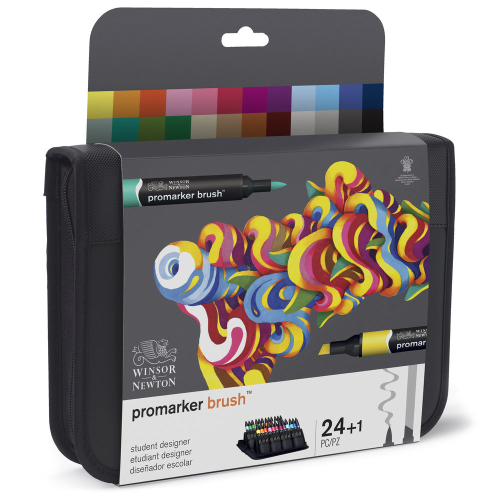CONFEZIONE IN TESSUTO 24 PENNARELLI PUNTA PENNELLO E PUNTA SCALPELLO PROMARKER BRUSH STUDENT DESIGNER WINSOR & NEWTON