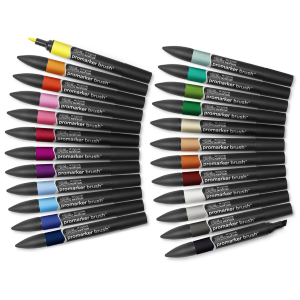 CONFEZIONE IN TESSUTO 24 PENNARELLI PUNTA PENNELLO E PUNTA SCALPELLO PROMARKER BRUSH STUDENT DESIGNER WINSOR & NEWTON